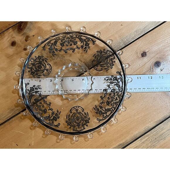 VTG? Heisey Lariat Round Platter w/ black floral over lay. footed. 10.5" dia - Picture 5 of 5